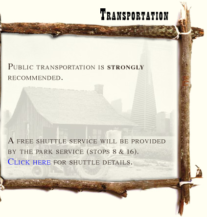 public transportation is strongly recommended. a free shuttle service will be provided by the park service